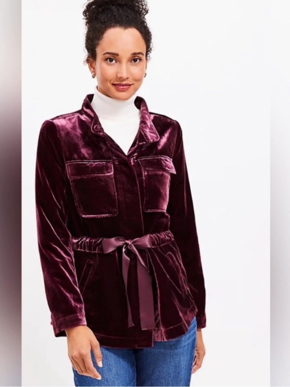 LOFT Velvet Utility Jacket in Deep Plum